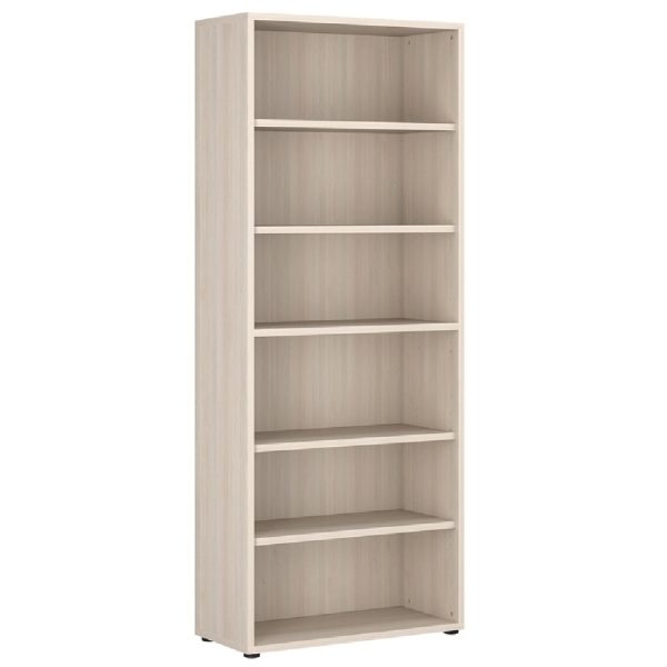 Macon Wooden Bookcase Wide With 6 Shelves In Warm Mapple | Bed Sava