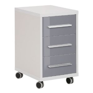 Macon Wooden Office Pedestal With 3 Glass Drawers In Grey | Bed Sava