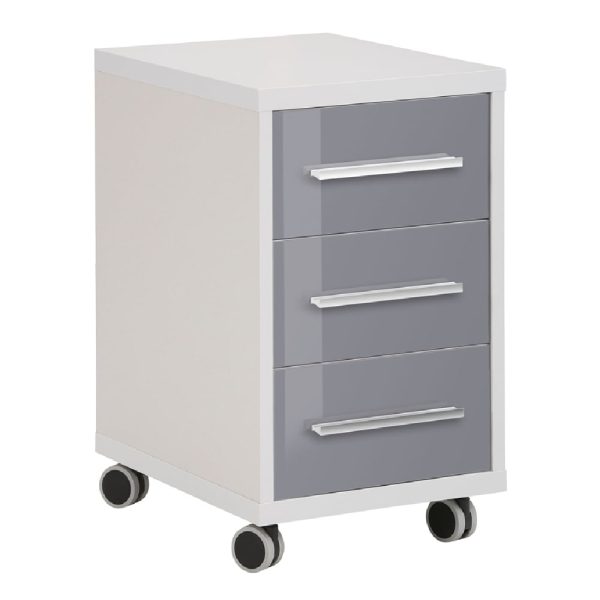Macon Wooden Office Pedestal With 3 Glass Drawers In Grey | Bed Sava