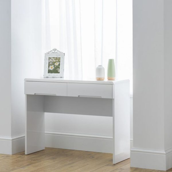 Magaly High Gloss Dressing Table With 2 Drawers In White | Bed Sava
