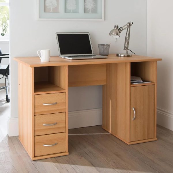 Magnolia Wooden Laptop Desk With 3 Drawers In Beech | Bed Sava