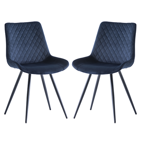 Maija Deep Blue Velvet Dining Chairs With Black Legs In Pair