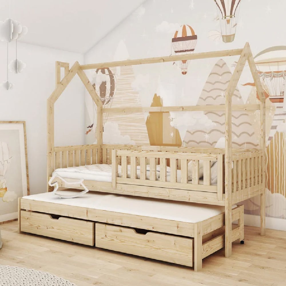 Mainz Wooden Day Bed With Foam Mattress And Trundle In Pine