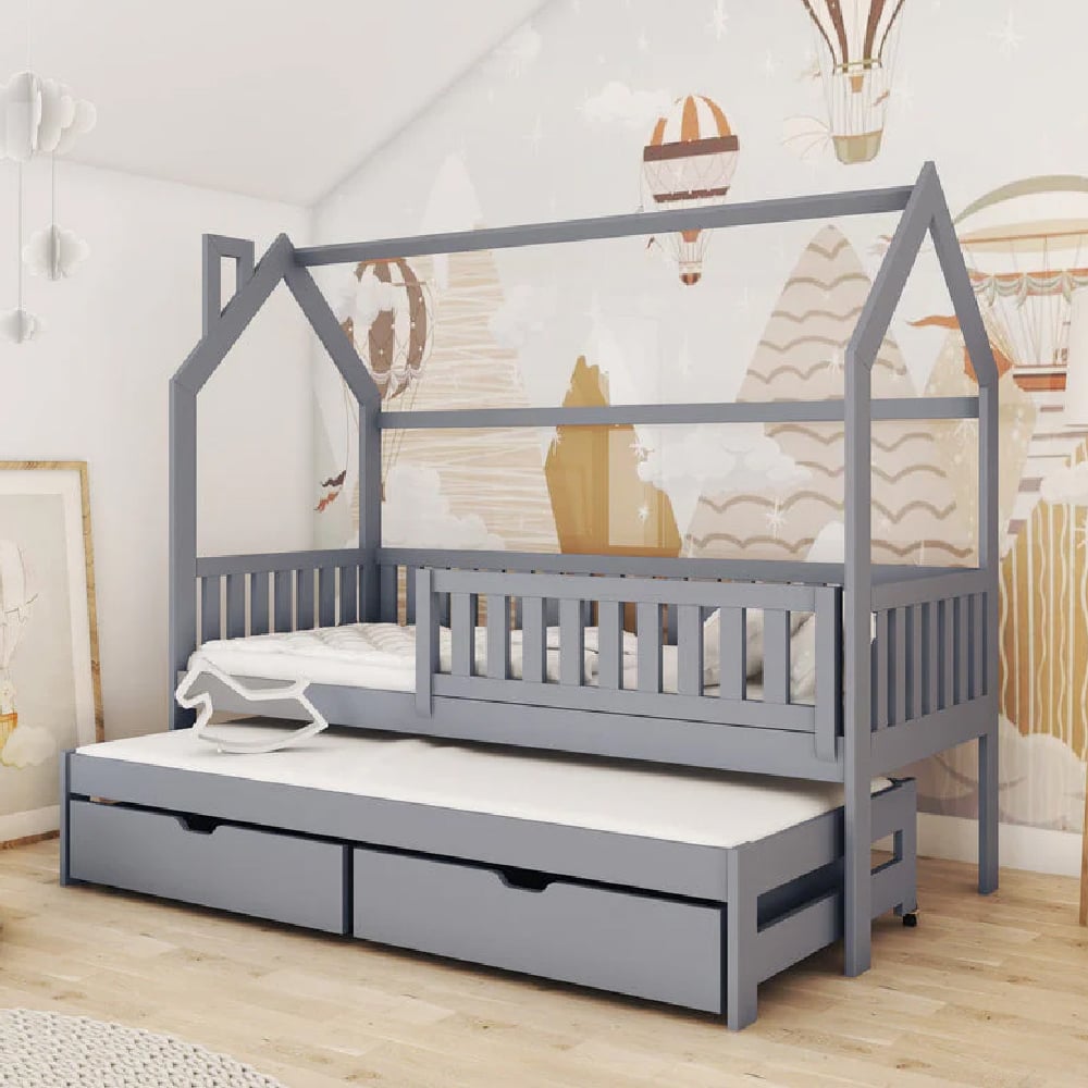 Mainz Wooden Day Bed Without Mattress And Trundle In Grey