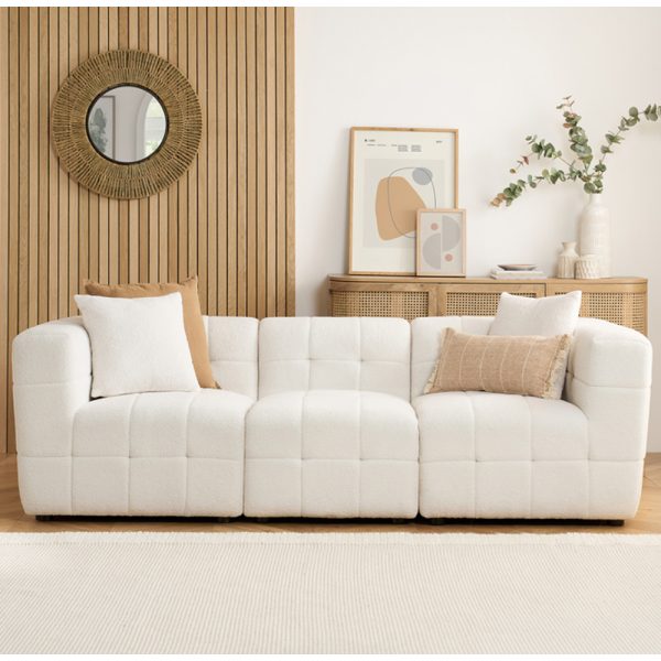 Maize Fabric 3 Seater Sofa In White | Bed Sava