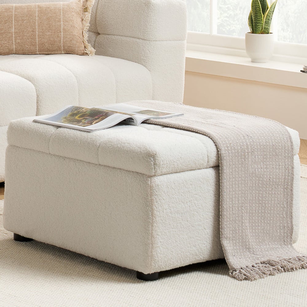 Maize Fabric Storage Ottoman In White