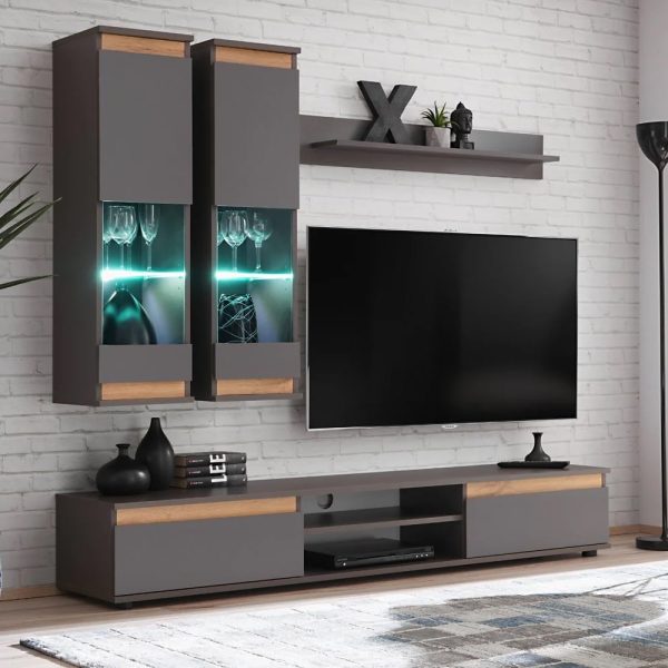 Maize Wooden Entertainment Unit In Matt Grey With LED | Bed Sava