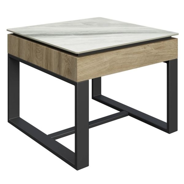 Malibu Sintered Ceramic Side Table With Grey Legs In White | Bed Sava