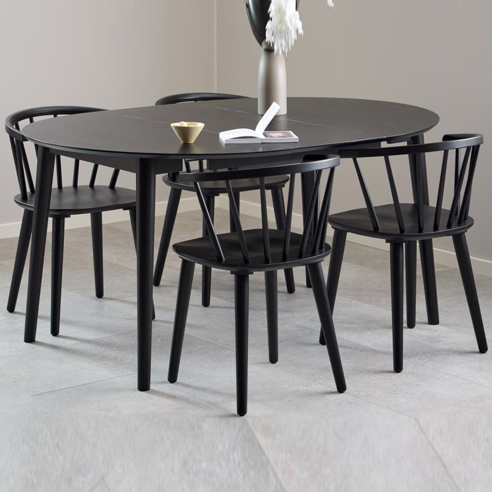 Malibu Wooden Extending Dining Table With 4 Chairs In Matt Black