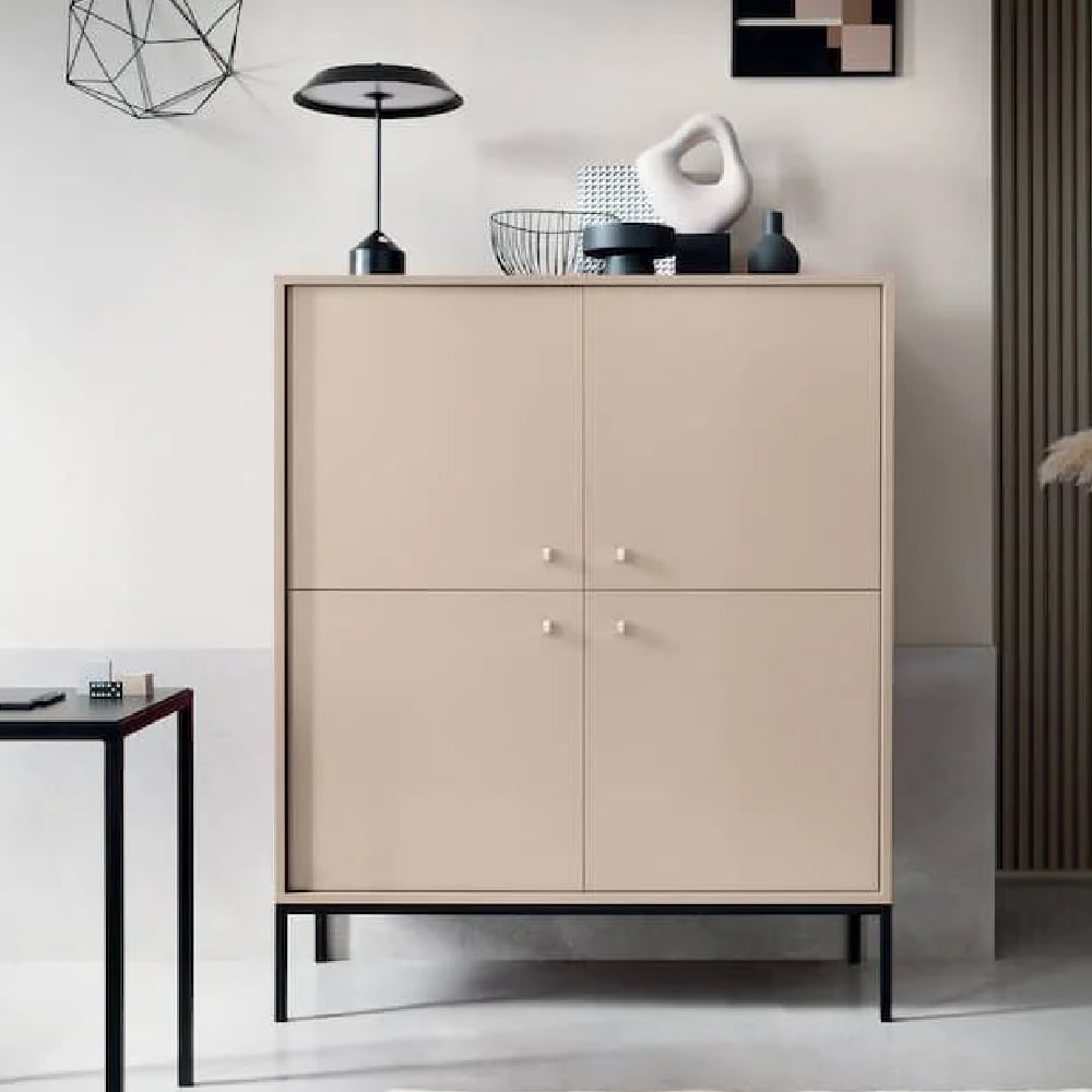 Malibu Wooden Storage Cabinet With 4 Doors In Beige