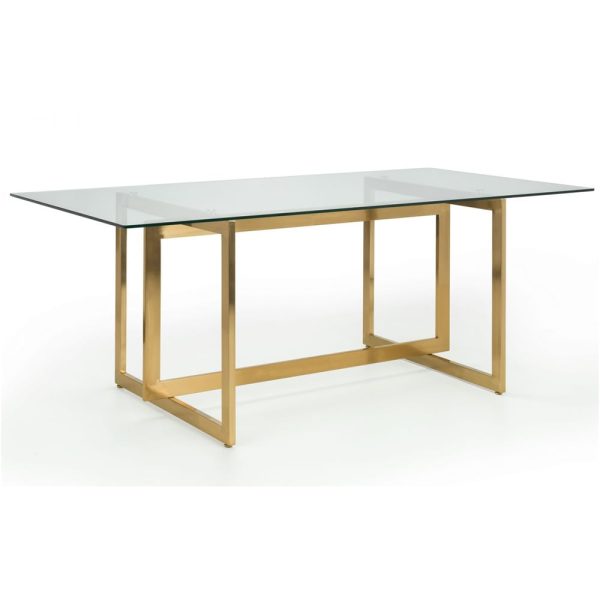 Malina Clear Glass Dining Table With Gold Geometric Legs | Bed Sava