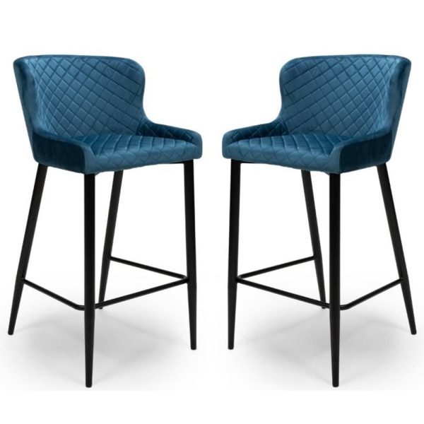 Margate Blue Fabric Bar Stools With Metal Legs In Pair | Bed Sava