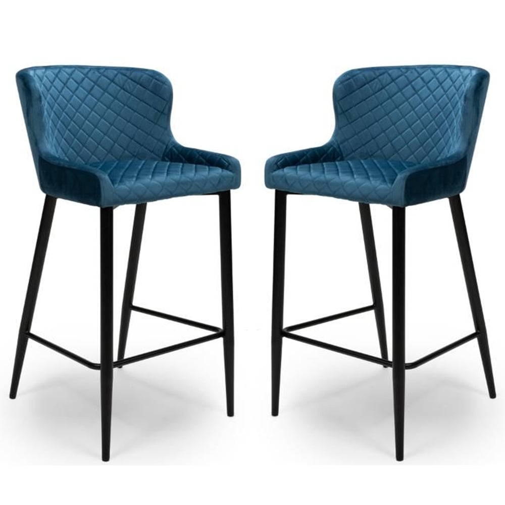 Margate Blue Fabric Bar Stools With Metal Legs In Pair