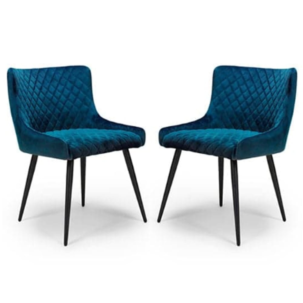 Margate Blue Fabric Dining Chairs In Pair