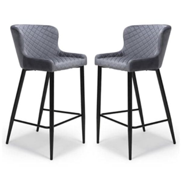 Margate Grey Fabric Bar Stools With Metal Legs In Pair | Bed Sava