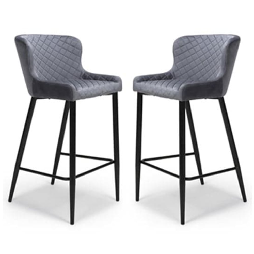 Margate Grey Fabric Bar Stools With Metal Legs In Pair