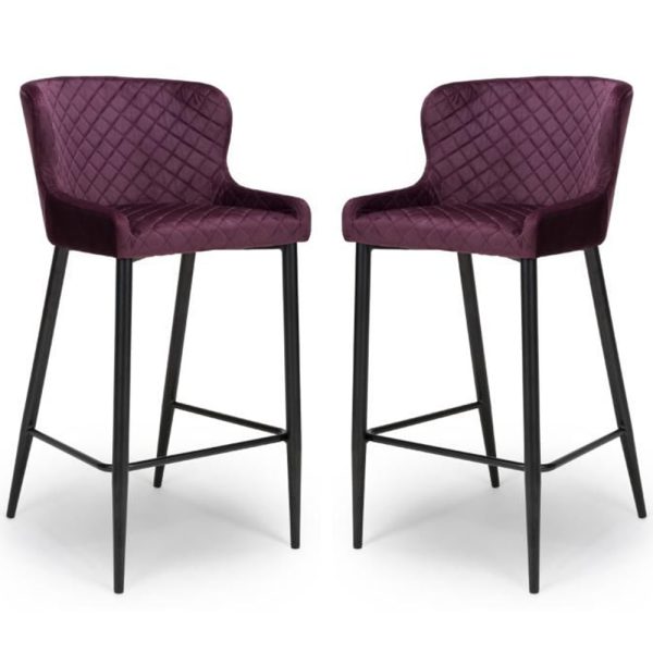 Margate Mulberry Fabric Bar Stools With Metal Legs In Pair | Bed Sava