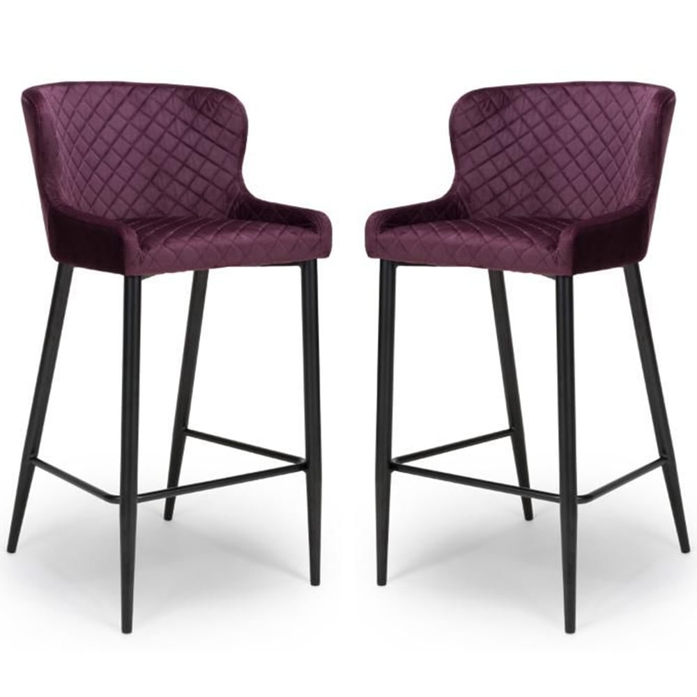 Margate Mulberry Fabric Bar Stools With Metal Legs In Pair