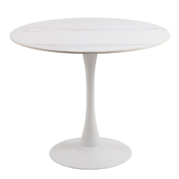 Malone Ceramic Dining Table Round In White | Bed Sava