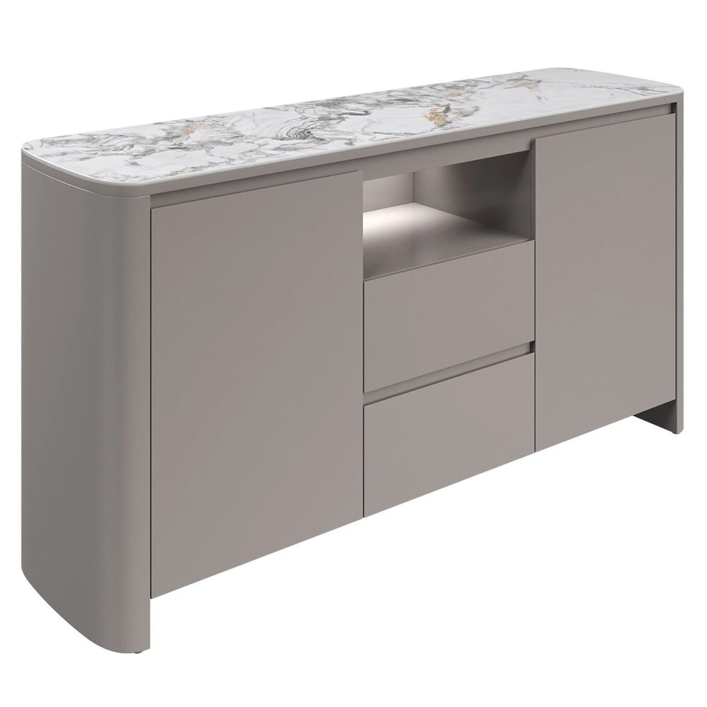 Malone Grey Gloss Sideboard With White Ceramic Top And LED Lights