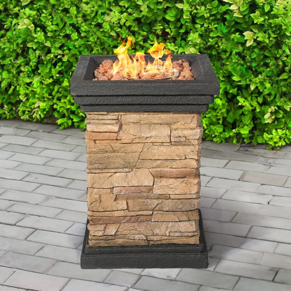 Manassas Wooden Burning Fire Pit With Grilling In Sand And Grey | Bed Sava