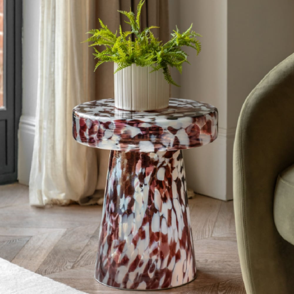 Mandan Mouth Blown Glass Round Side Table In Leopard