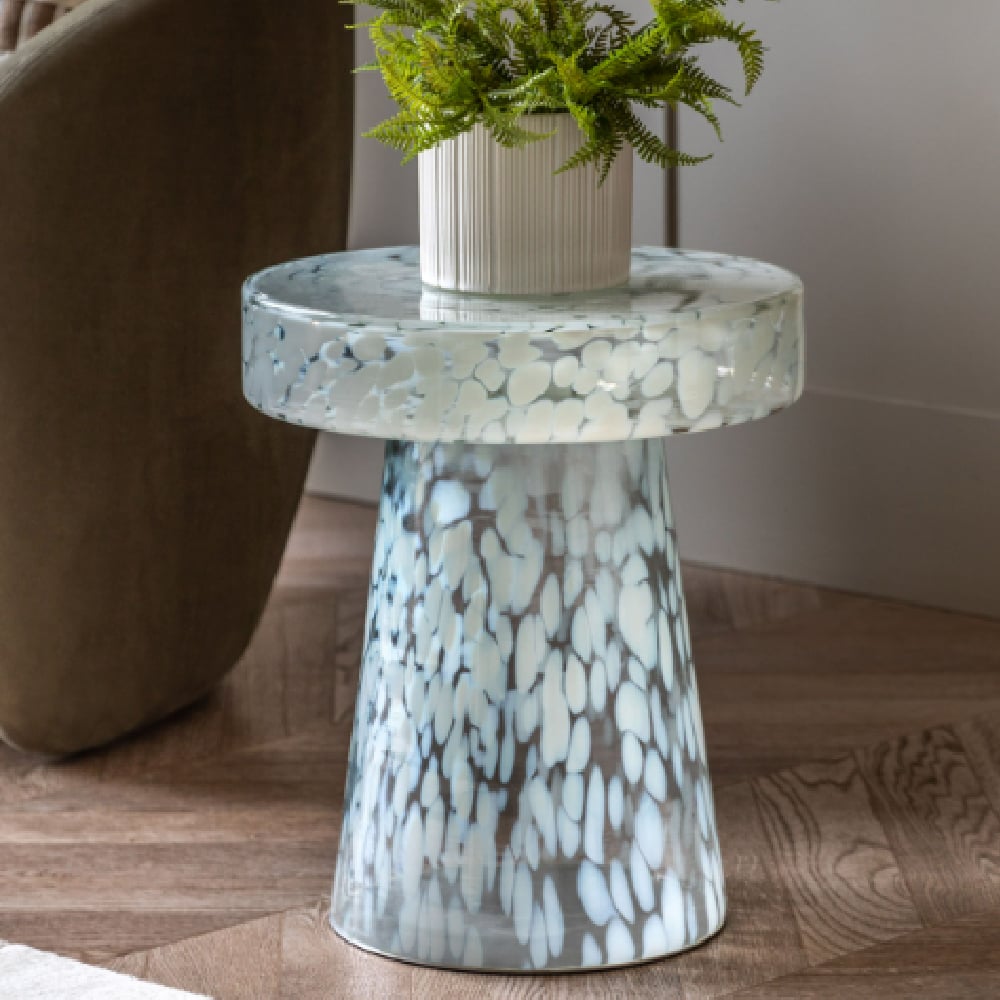 Mandan Mouth Blown Glass Round Side Table In White