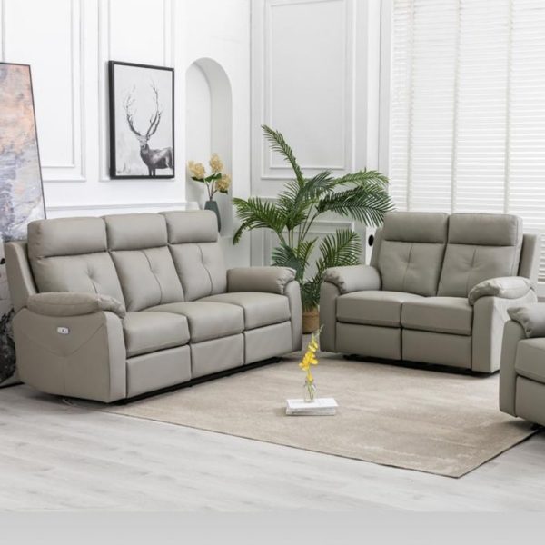 Manila Leather Electric Recliner 3+2 Seater Sofa Set In Moon | Bed Sava