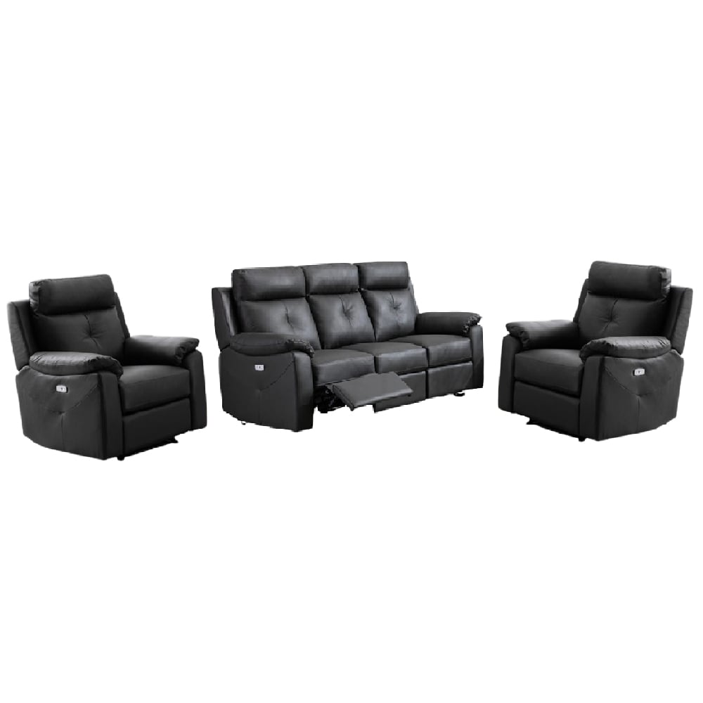 Manila Leather Electric Recliner 3+1+1 Seater Sofa Set In Anthracite
