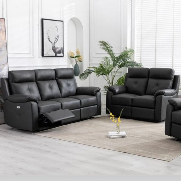 Manila Leather Electric Recliner 3+2 Seater Sofa Set In Anthracite | Bed Sava