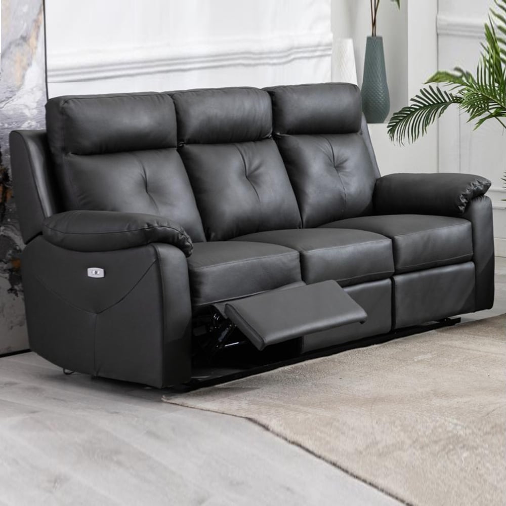 Manila Leather Electric Recliner 3 Seater Sofa In Anthracite