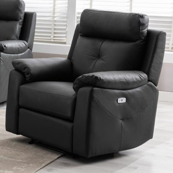 Manila Leather Electric Recliner 1 Seater Sofa In Anthracite | Bed Sava
