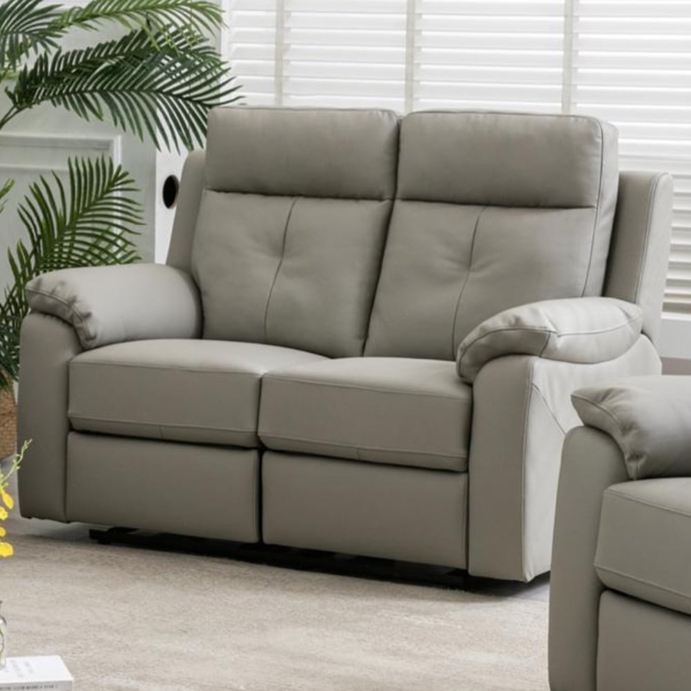 Manila Leather Electric Recliner 2 Seater Sofa In Moon