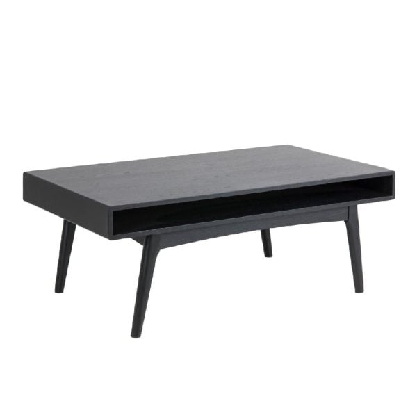 Manila Wooden Coffee Table With Open Shelf In Black | Bed Sava