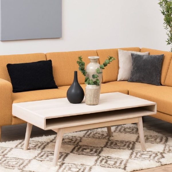 Manila Wooden Coffee Table With Open Shelf In White Oak | Bed Sava