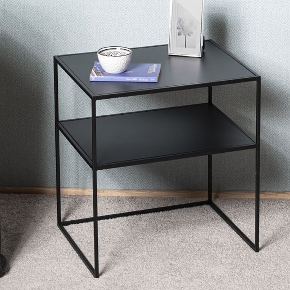 Manitowoc Large Metal End Table With Undershelf In Black