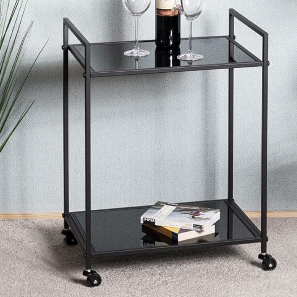 Manitowoc Metal Drinks Serving Trolley With Glass Shelf In Black | Bed Sava