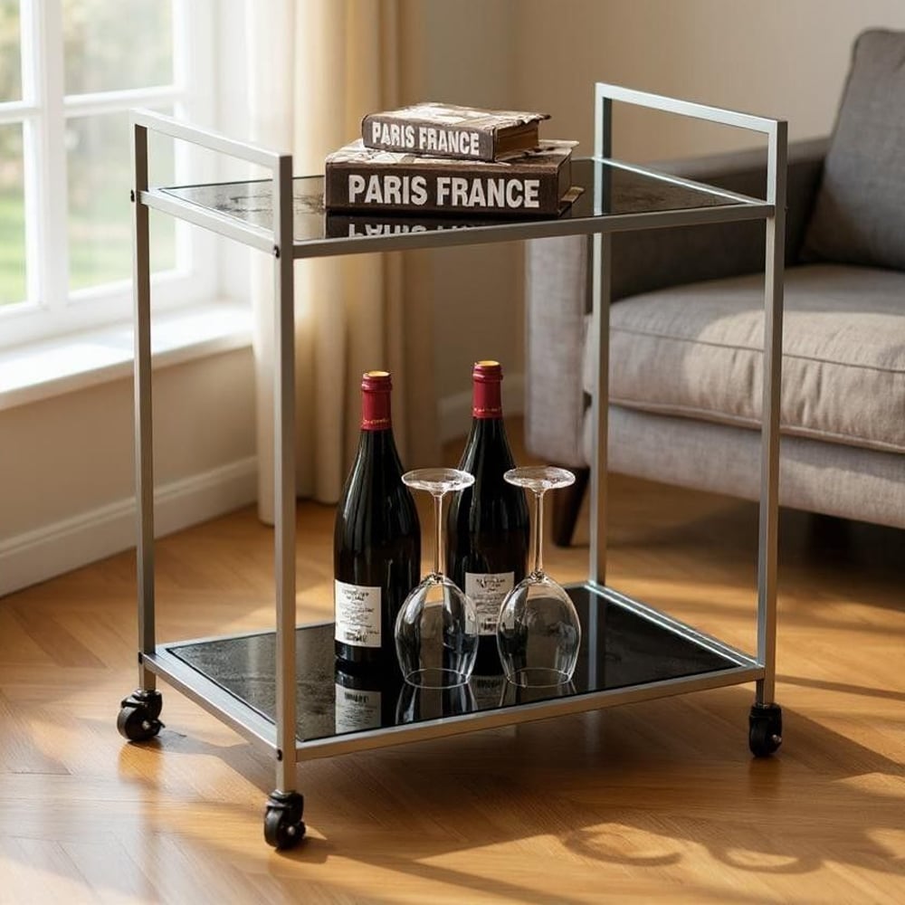 Manitowoc Metal Drinks Serving Trolley With Glass Shelf In Grey