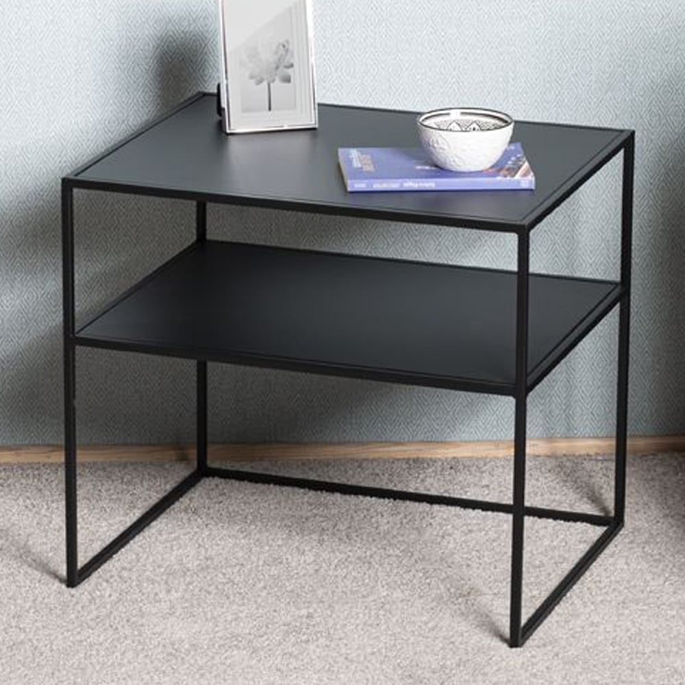 Manitowoc Small Metal End Table With Undershelf In Black