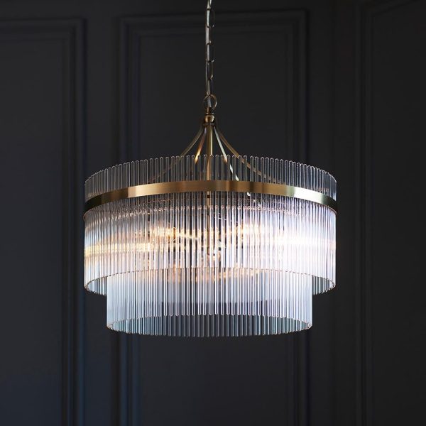 Mankato 5 Light Glass Pendant Ceiling Light In Antique Brass | Bed Sava