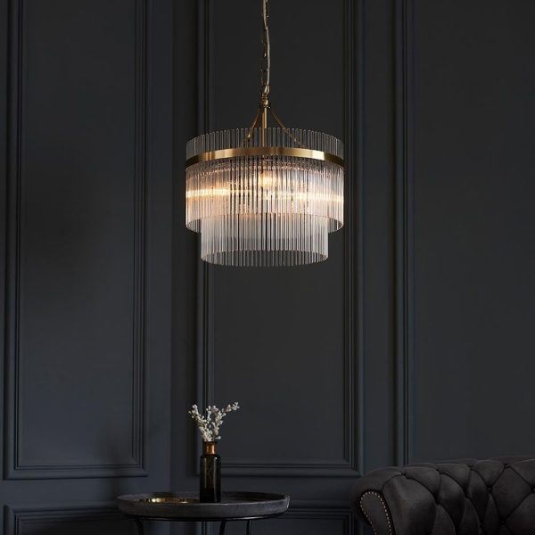 Mankato 3 Light Glass Pendant Ceiling Light In Antique Brass | Bed Sava