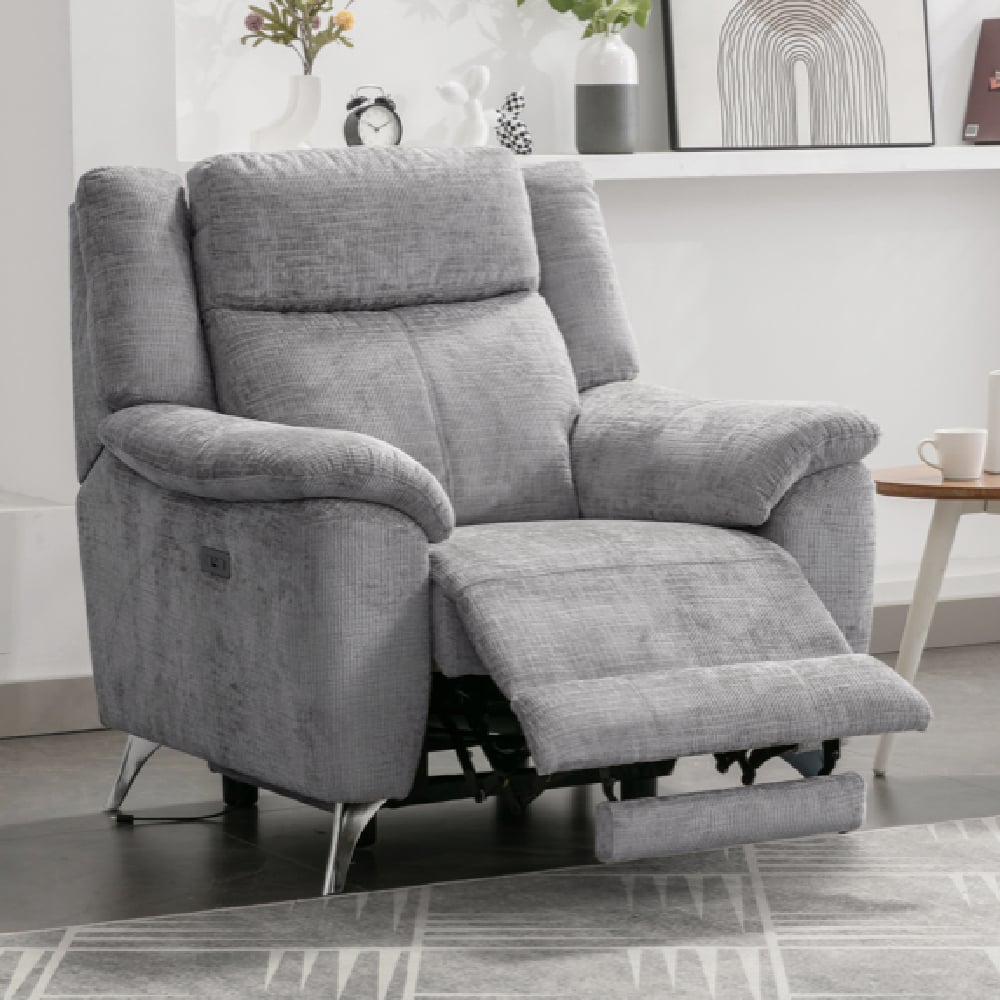 Mankato Fabric Electric Recliner 1 Seater Sofa In Ash