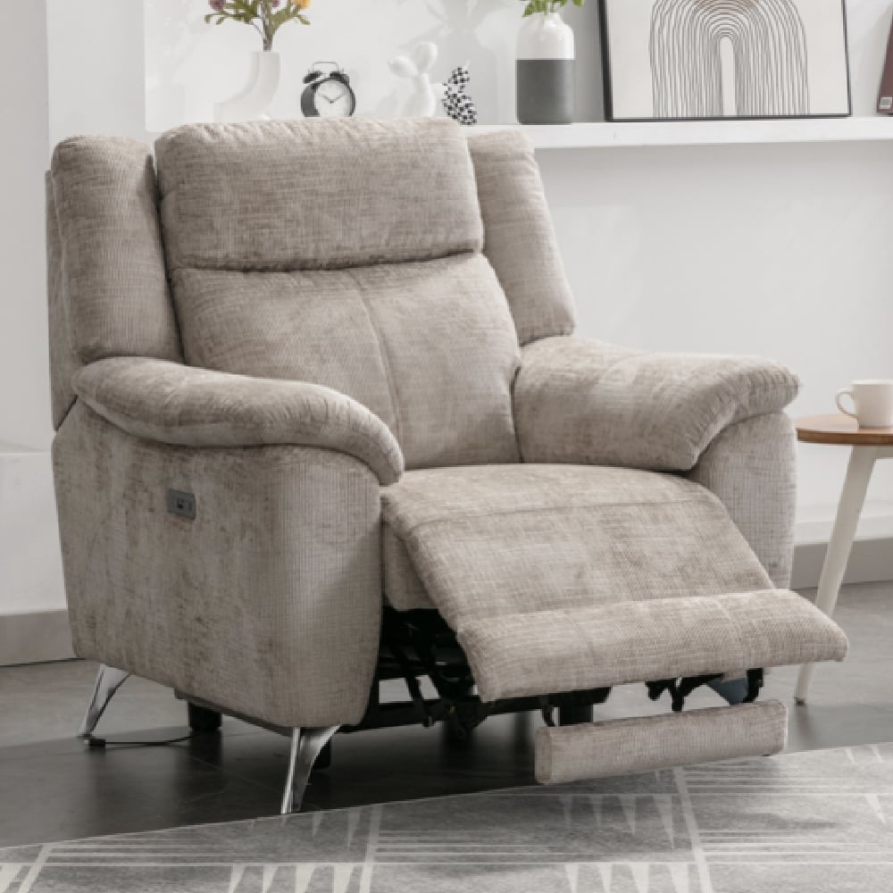 Mankato Fabric Electric Recliner 1 Seater Sofa In Fossil