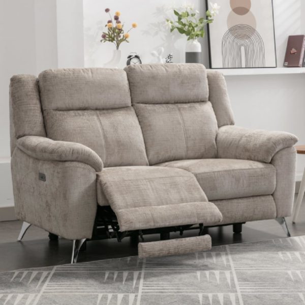 Mankato Fabric Electric Recliner 2 Seater Sofa In Fossil | Bed Sava