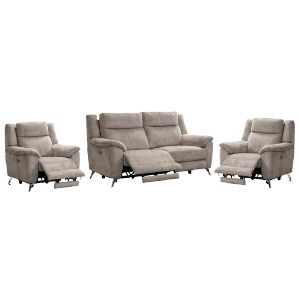 Mankato Fabric Electric Recliner 3+1+1 Seater Sofa Set In Fossil | Bed Sava