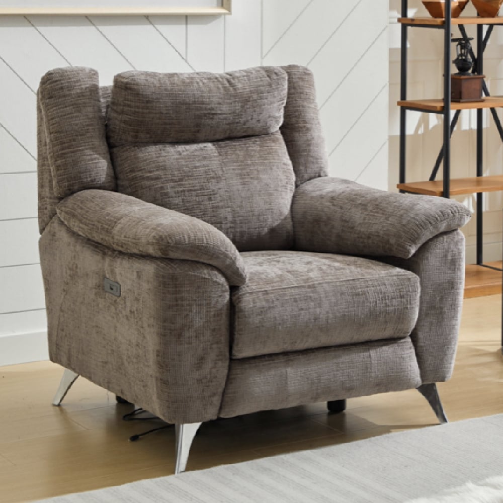 Mankato Fabric Electric Recliner 1 Seater Sofa In Stone