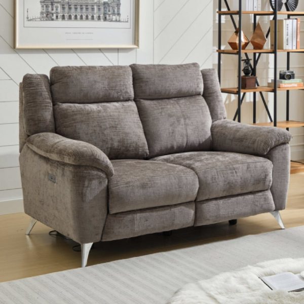 Mankato Fabric Electric Recliner 2 Seater Sofa In Stone | Bed Sava