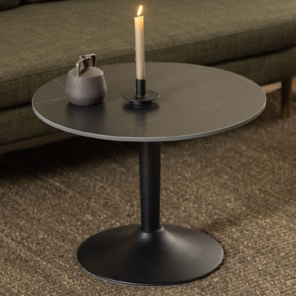 Manteo Ceramic Round Coffee Table in Matt black | Bed Sava