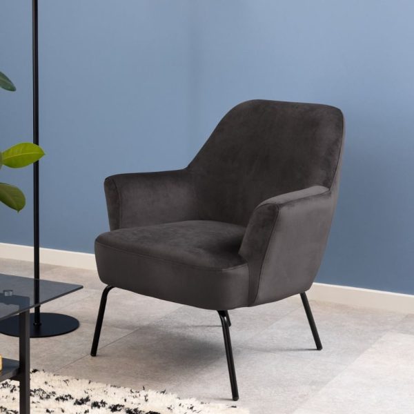 Manteo Fabric Lounge Chair In Dark Grey | Bed Sava