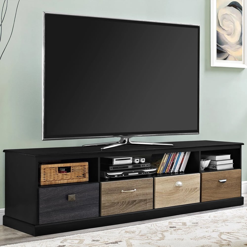 Maraca Large Wooden TV Stand With 4 Drawers In Black
